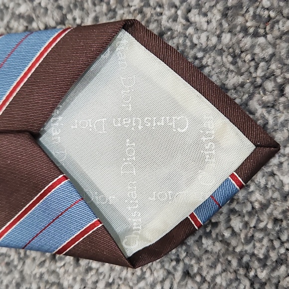 Christian Dior Men's Brown and Blue Tie - Picture 3 of 5